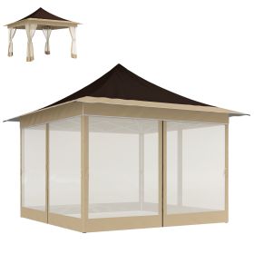 12 X 12 Ft. Canopy Tent With Mesh Netting, Up Tent With Carry Bag For Garden, Patio, Brown