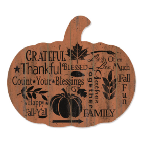 Grateful By Artisan Linda Spivey Printed On Wooden Pumpkin Wall Art