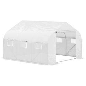 11.5X10X6.5 High Tunnel Greenhouse, With 6 Roll-up Windows, Zippered Door, PE Cover,Steel Frame, Walk-in Greenhouse, White