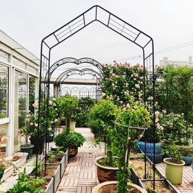 Metal Garden Arch, 56.3 Inches Long X 16.93 Inches Wide X 94.5 Inches High, Climbing Plant Support, Rose Arch, Outdoor Black, Fenced Platform, Temu