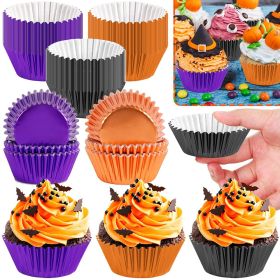 300 Pcs Halloween Foil Cupcake Liners Black Purple Orange Foil Metallic Cupcake Wrappers Halloween Party Standard For Halloween Party Birthday