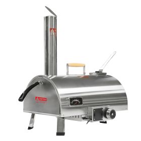 Outdoor 12 Automatic Rotatable Wood Fired Pizza Oven, Stainless Steel Portable