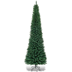 7ft Slim Pencil Christmas Tree - Space-Saving Design For Small Corners, 700 Realistic PVC Branches With Flocked Finish