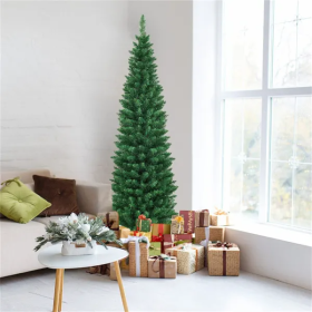 6ft Slim Pencil Christmas Tree - Space-Saving Design For Small Corners, 400 Realistic PVC Branches With Flocked Finish