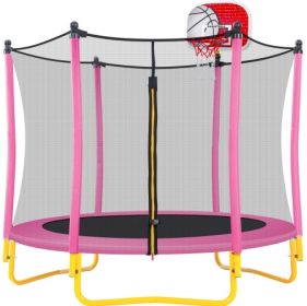 5.5FT Trampoline For Kids -65 Outdoor & Indoor Mini Toddler Trampoline With Enclosure, Basketball Hoop And Ball Included