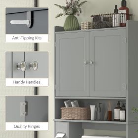 Modern Over The Toilet Storage Cabinet With 2 Doors, Above Commode Storage Cabinet With Toilet Paper Holder, Gray