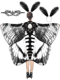 3 Pcs Moth Butterfly Wings Cape Set   Costume Moth Wings Moth Cape With Headband Lace Mask For Halloween-Ban On Selling On Amazon
