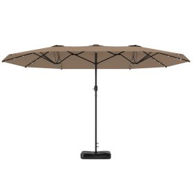 Garden Parasol 14.4 Ft. Double-Sided Sun Umbrella With Base, Patio Parasol With LED Solar Lights, Khaki