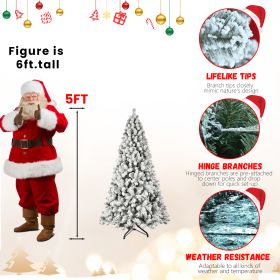 5ft 6ft 8ft 9ft Pre-Lit Flocked Christmas Tree Hinged Artificial Xmas Trees Premium PVC Branches With Lights