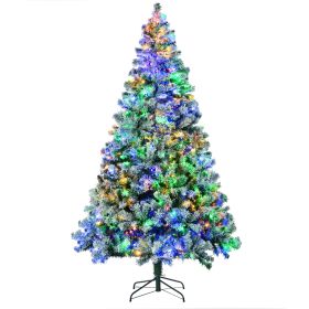 HOMCOM 7.5ft Artificial Snow Christmas Tree with Frosted Branches LED Lights Steel Base for Festive Home Decor