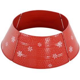 HOMCOM Christmas Tree Collar Steel Tree Ring Skirt Home Xmas Decoration with Snowflake Engraved, 26" Base, Red