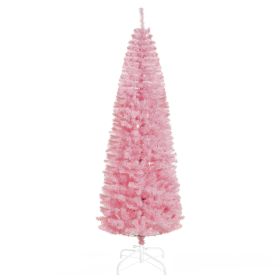 HOMCOM 7ft Artificial Christmas Tree, Holiday Xmas Pencil Tree Decoration with Automatic Open for Home Party, Pink