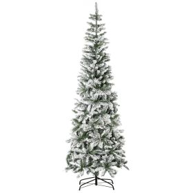 HOMCOM 7.5ft Flocked Pencil Tree, Pop Up Xmas Pencil Tree, Holiday Home Indoor Decoration for Party with Automatic Open, Green