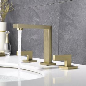 Widespread Brushed Gold Bathroom Sink Faucet Double Handle Solid Brass