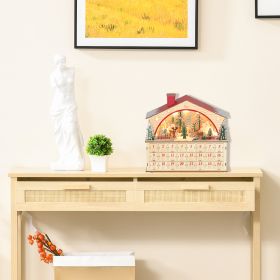 Christmas Advent Calendar with 24 Countdown Drawers and LED Lights, Wooden Advent Calendar House, Battery Operated (Option: Natural Tone-400x150x390 mm)