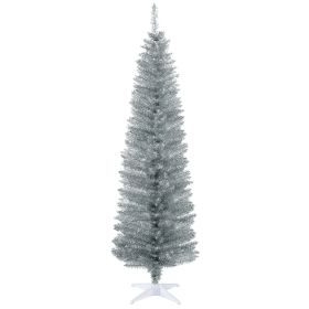 6' Artificial Pencil Christmas Tree, Slim Xmas Tree with 390 Realistic Branch Tips and Plastic Stand, Silver (Option: Silver-810x170x180 mm)