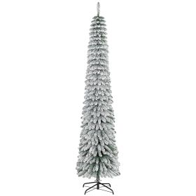 8' Tall Unlit Slim Pencil Xmas Tree, Snow Flocked Artificial Christmas Tree with Realistic Branches and 603 Tips, Green (Option: Green-1090x250x305 mm)