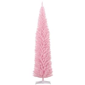 8ft Unlit Pencil Artificial Christmas Tree with Realistic Branches and 618 Tips, Plastic Base, Pink (Option: Pink-900x200x220 mm)