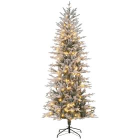 7.5' Pre Lit Artificial Flocked Christmas Trees, with Snow Branches, Warm Yellow Clear Lights, Auto Open, Extra Bulb (Option: Green-1050x280x320 mm)