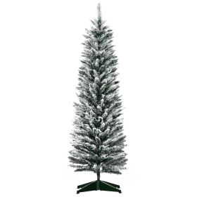 5' Snow Flocked Artificial Pencil Christmas Tree, Slim Xmas Tree with Realistic Branches and Plastic Base Stand for Indoor Decoration, Green (Option: Green-920x180x180 mm)