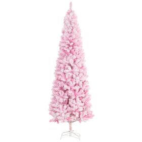 7.5ft Tall Unlit Snow Flocked Artificial Christmas Tree Slim Pencil Xmas Tree with Pine Shape and Realistic Branches, Pink (Option: Pink-1050x260x300 mm)